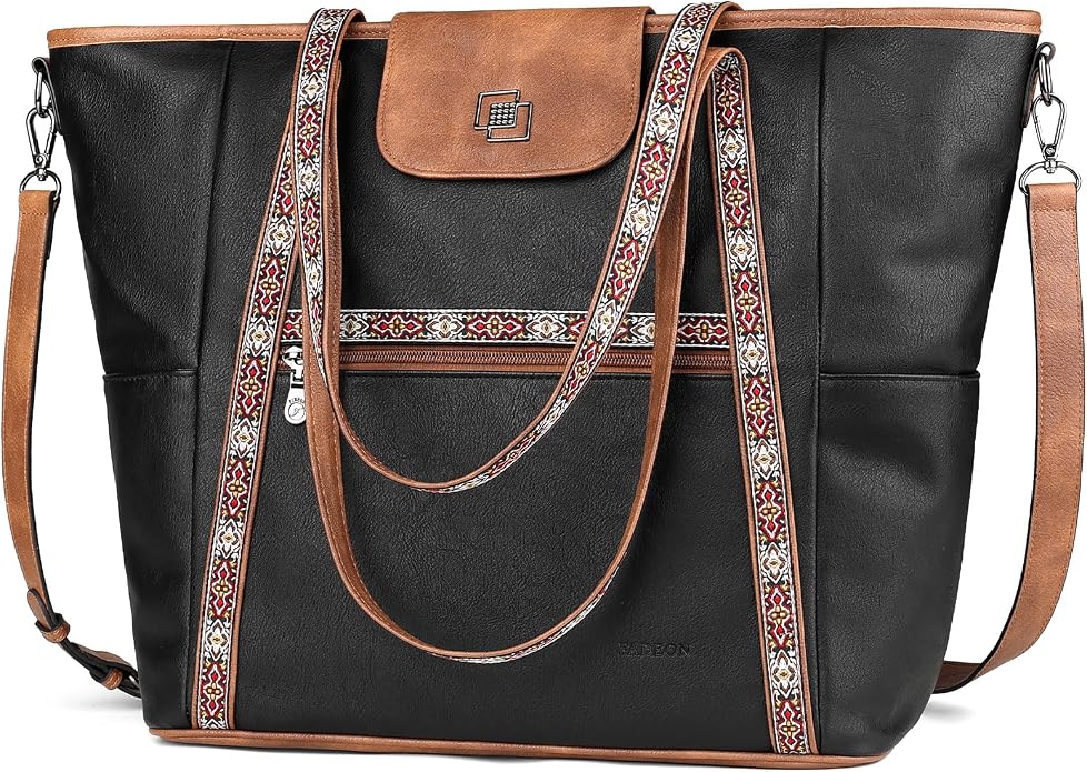 Large Laptop Tote Bag for Women Designer Leather Laptop Bag, 15.6in | Fashion Travel Backpack Purse Shoulder Handbag Fits 15.6 Laptop, Daily, Work, Business Trip, Weekend Travel, Teacher by FADEON
