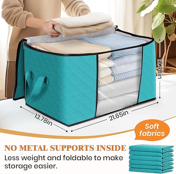 6 Pack Storage Bags for Clothes Blanket Storage Bins with Lids | Foldable Closet Organizers with Zippers,Window and Handles,Fabric Storage Bins for Sweater,Comforter,Bedding,Dorm essentials - Image 2