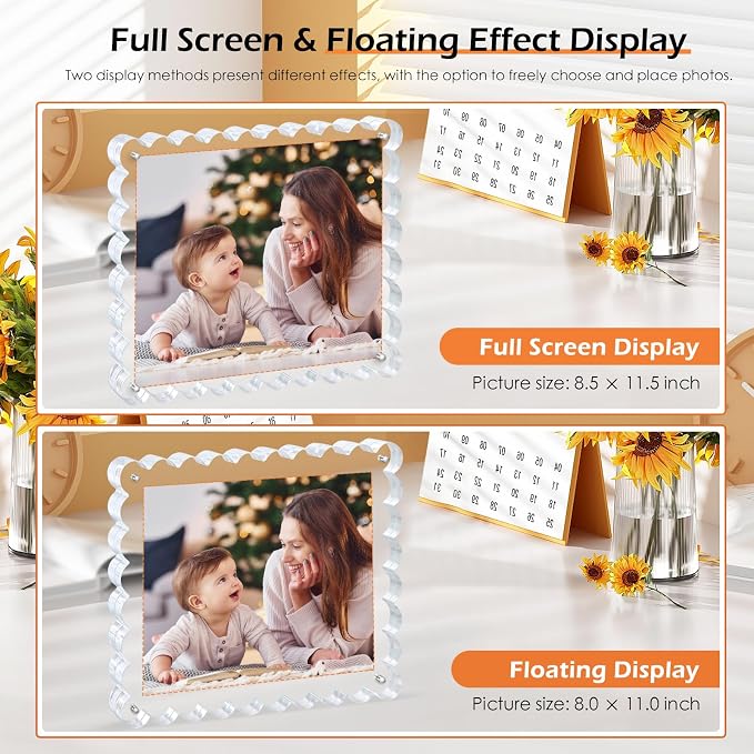 Chivalral 8x10 Scalloped Acrylic Photo Frame 3 Pack,15+15mm Desktop Holders | With magnetic frames,vertical & horizontal keepsakes for weddings,birthdays,Christmas and anniversary celebrations - Image 2