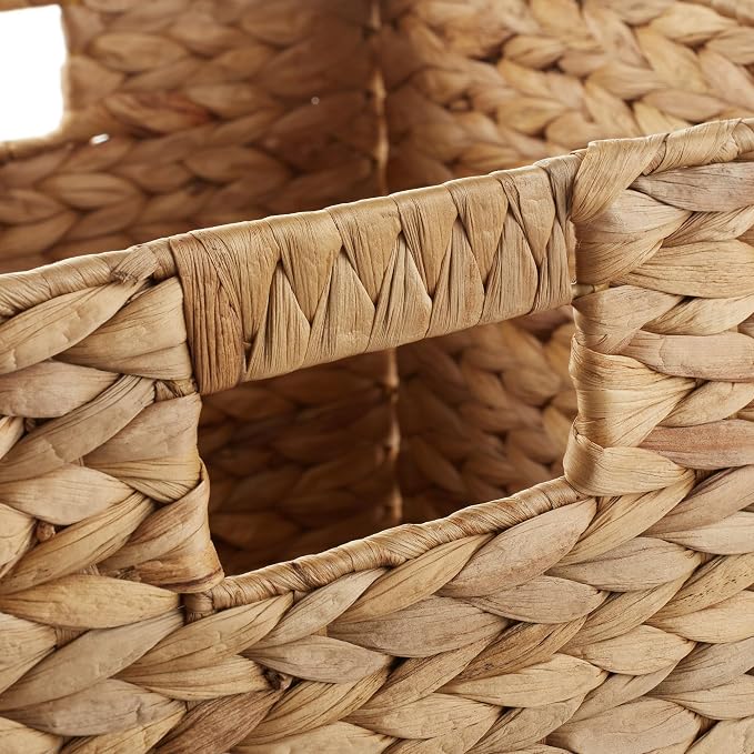 Casafield 10.5" x 10.5" Water Hyacinth Storage Baskets, Natural - Set of 4 Collapsible Cube Organizers, Woven Bins for Bathroom, Bedroom, Laundry, Pantry, Shelves - Image 5