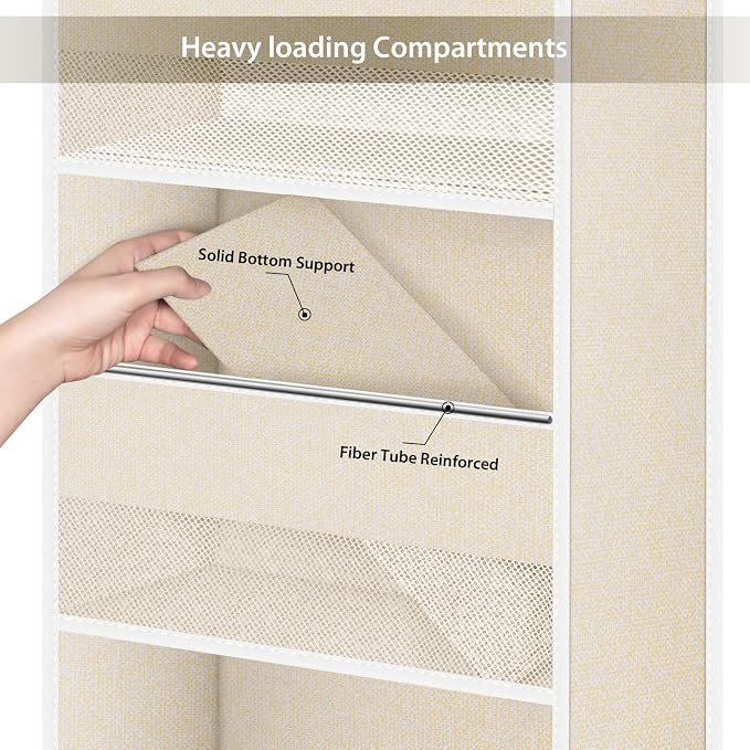 Univivi Over the Door Organizer for Baby Nursery, Beige Pattern, 5-Shelf | Door Storage with Large Capacity Breathable Mesh Pockets, Fabric Over Door Organizer for Baby Essential, Bedroom and Dorm - Image 5