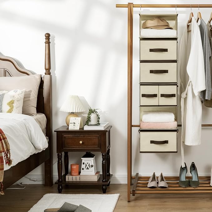 GRANNY SAYS Hanging Closet Organizer, 5 Drawers, 6 Shelves, 6 Pockets | Hanging Closet Organizer with 5 Different Drawer Designs, 6 Shelves & Reinforced Structure for Organized Small Space, Beiges - Image 9