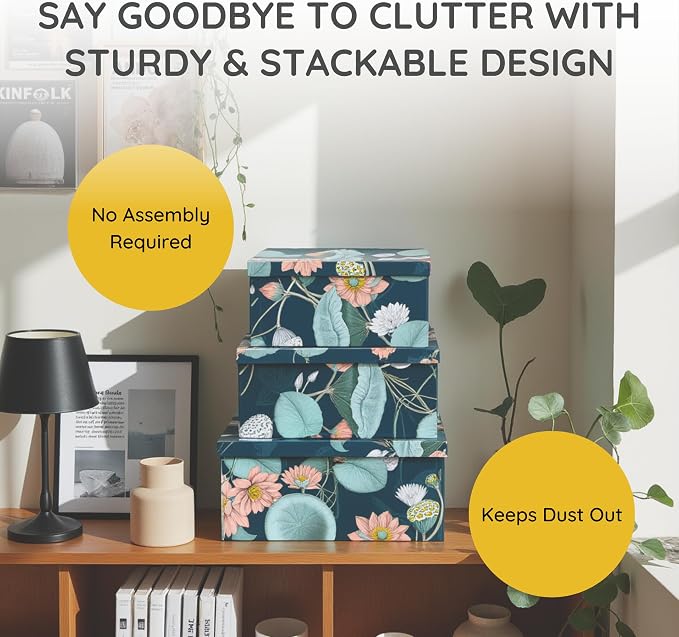 Soul & Lane - Enchanted Garden Decorative Storage Boxes with Lids, Set of 3 | Large Nesting Paperboard Storage Boxes for Keepsakes and Photos, Bold Dark Floral Containers for Home Decor - Image 3