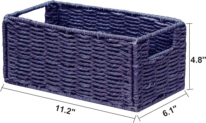 Wicker Storage Basket, Set of 2 Hand-Woven Paper Rope Wicker Basket, Small Storage Baskets for Organizing Toilet Paper, Foldable Small Cube Organizer Bins for Shelves (Purple) - Image 8