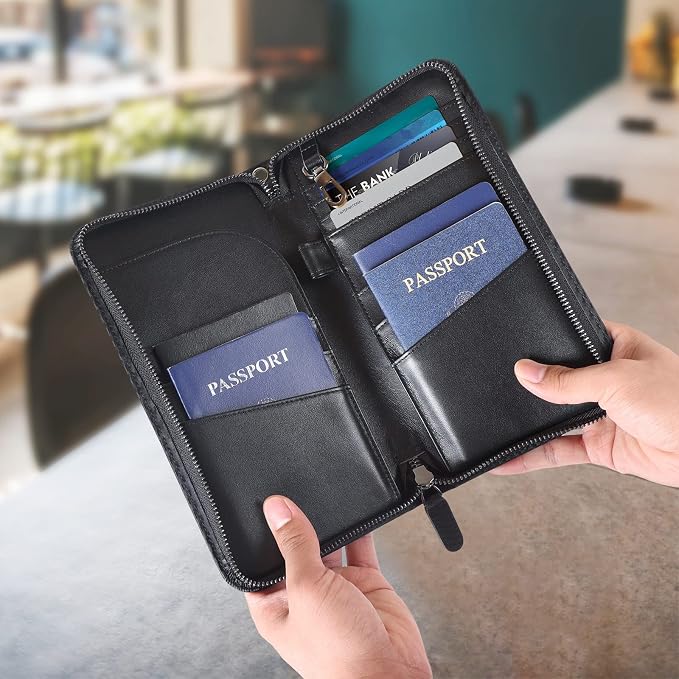 Polare Full Grain Leather Family Travel Passport Wallet and Documents Organizer RFID Blocking Case Holder Fits 6 Passports for Men and Women - Image 2