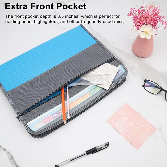 NAFY Expanding File Folders, 2Pack, 13 Pockets, A4 Letter Size, Portable Accordion, Zipper, Multicolor Labels, Office School Supplies, Black+Blue - Image 4