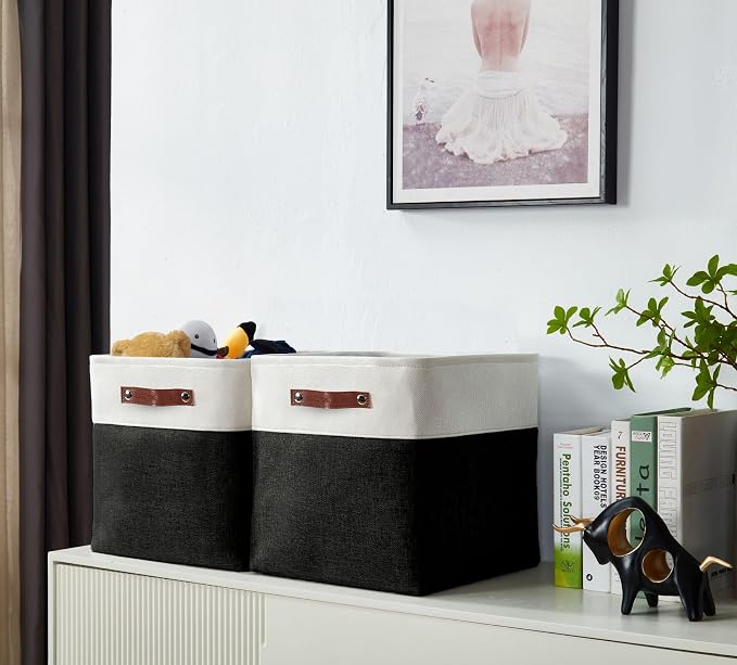 DECOMOMO Cube Storage Bin 11x11, Fabric Storage Bins | 4 Pack, Storage Baskets for Shelves, Kallax Storage Cubes (Black & White) - Image 2