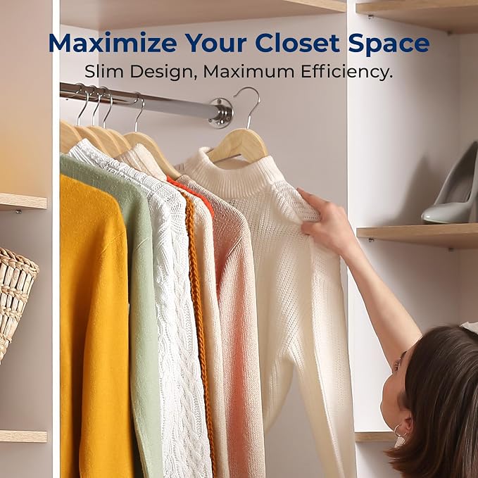 SereneLife 80-Piece Solid Wooden Hangers Set for Clothes – Heavy Duty Suit Coat Pant Dress Hangers with Chrome 360-Degree Swivel Hook and Notches Design for Organized Closets Natural Color - Image 5