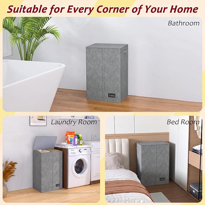 110L Laundry Hamper with Lid, Reinforced Sturdy Large Laundry Hamper with Handle and Lid, Collapsible Clothes Basket Organizer with Removable Liner Bag, Tall Dirty Clothes Bin for Dorm Bedroom - Image 7