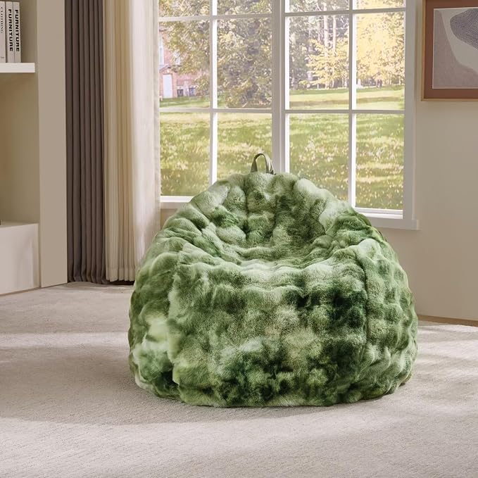 Fluffy Faux Rabbit Fur Bean Bag Chair Cover(No Filler),Cozy Shaggy Bubble Stuffed Animal Storage Large Bean Bag Cover for Bedroom Living Room,Fuzzy Bean Bag Cover Girls Teens Adult,Tie-dye Sage Green by Animebody