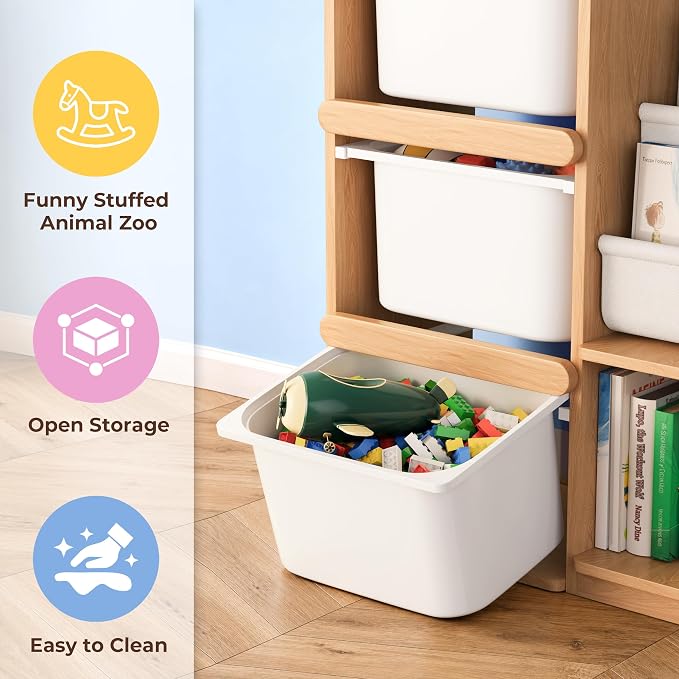mirolam Toy Storage Organizer and Stuffed Animal Storage - Kids Room Toy Organization with 3 Bins Chest and 3 Tiers Montessori Book Shelf - Toddler Furniture for Playroom - Bedroom Nursery Decor - Image 7