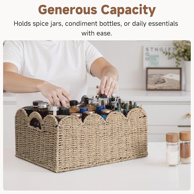 StorageWorks Scalloped Seagrass Baskets, Large Scalloped Basket for Nursery | Scalloped Wicker Basket for Living Room, Decorative Scalloped Baskets for Storage, Wicker Baskets for Organizing and Decor - Image 5