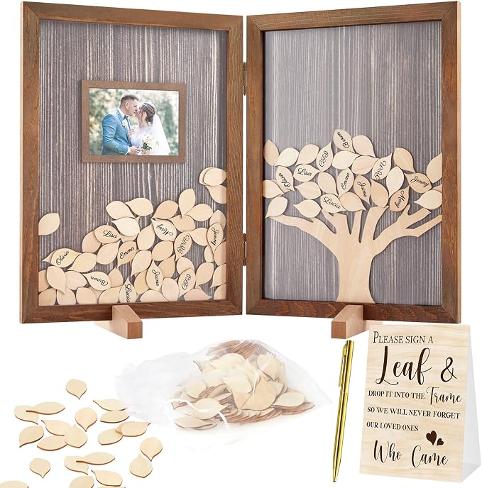 Gueevin 164 Pcs Wedding Decorations Favors Wedding Guest Book Alternatives | Alternative Sign in with 160 Wooden Leaves, Baby Shower Bridal Reception, Photo Display, Rustic Keepsake by Gueevin
