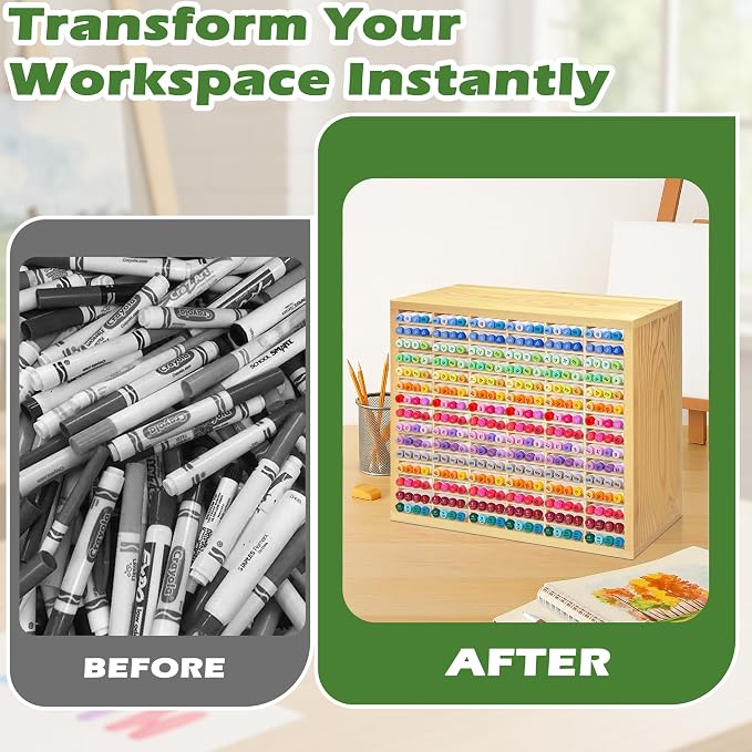 PROLEE Marker Storage Organizer for 360 Markers,Wooden Alcohol Marker Holder with 90 Slots,Markers Pens Pencils Art Supply Storage Rack for Desk Home Classroom Office Decor - Image 5