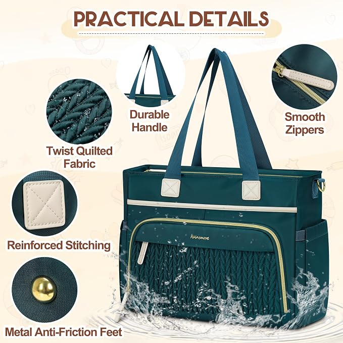 RAINSMORE Diaper Bag Tote, Large Diaper Baby Bag Waterproof Multifunctional Diaper Bag with Pacifier Case & Changing Pad - Image 6