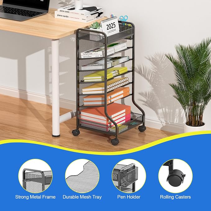 samstar Rolling File Cart,Under Desk Organizer, File Organizer beside Desk, Binder Paper Letter Storage with Wheels,for Office Supplies & Classroom Organization - Image 6
