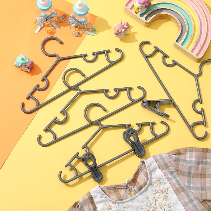 Hsei Baby Hanger with Clip for Pant,30 Packs Total,Gray,10.6 Inch | 10 Kids Plastic Hanger with 20 Clips for Newborn, Nursery, Daycare, Preschool, Closet, Wardrobe Organizer for Baby Shower - Image 5