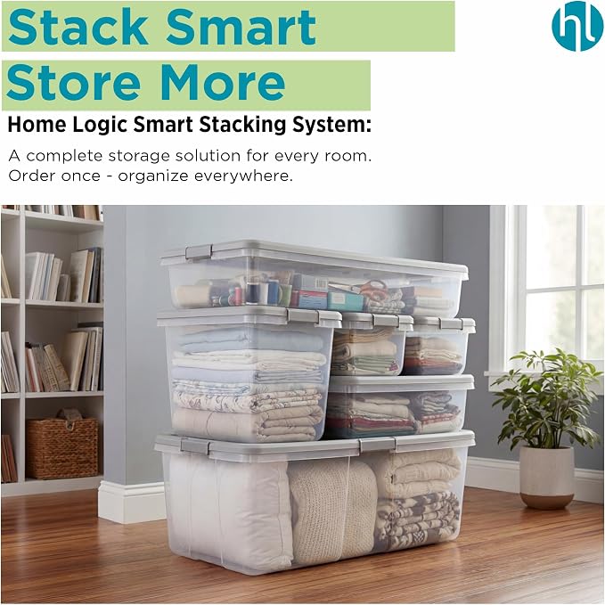 Home Logic 15 Qt Latched Storage Bin with Lid, Stackable Plastic Storage Container, Organizer for Home, Office & Classroom, 8 Pack, Gray - Image 7