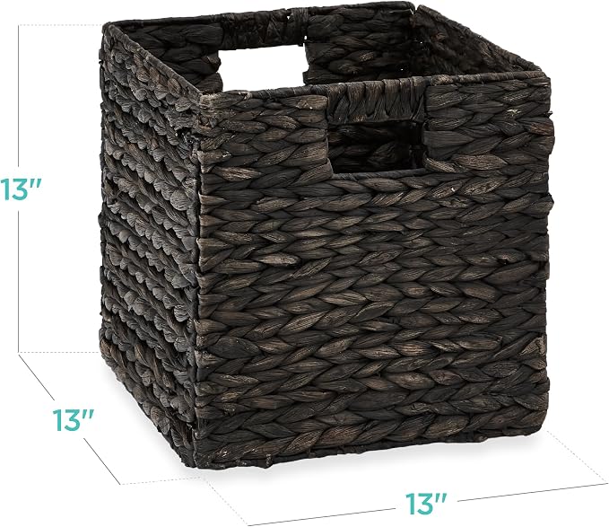 Best Choice Products 13x13in Pack of 5 Cube Storage Baskets, Water Hyacinth Multipurpose Collapsible Organizers, Handwoven Laundry Totes for Laundry, Living Room, Kids Room & Nursery - Black - Image 2