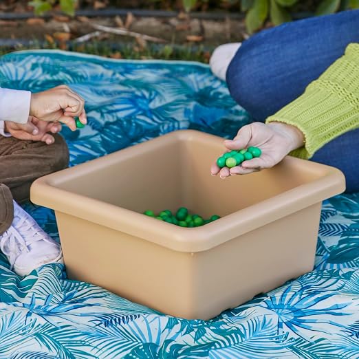 ECR4Kids Stackable Square Bins with Non-Snap Lids, Multipurpose Organization, Sand, 2-Pack - Image 7