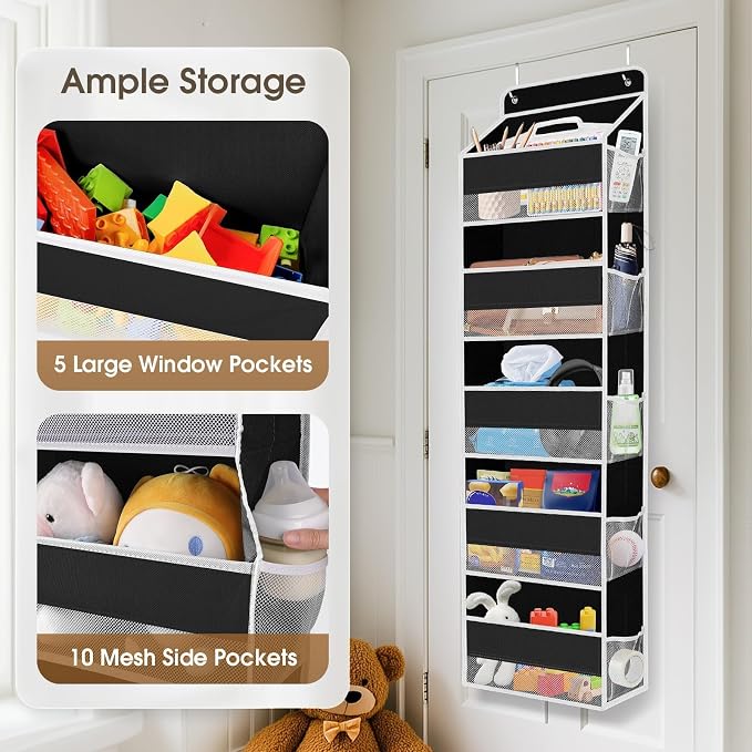 2 Pcs Over The Door Organizer Large Capacity Hanging Storage Room Organizer | 40 lb Capacity, Ultra-Sturdy, Foldable, Mesh Design with Clear Window, Space-Saving Organizer for Pantry, Nursery & Closet - Image 4