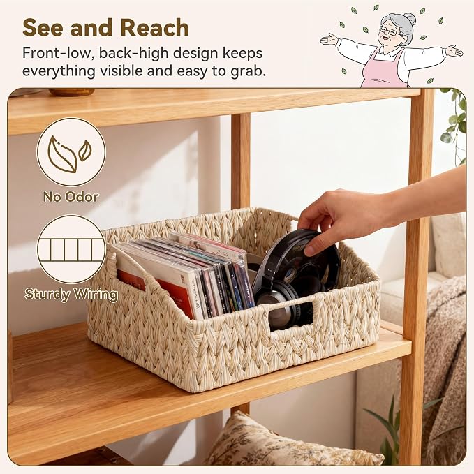 GRANNY SAYS Wicker Storage Baskets for Shelves, Large Wicker Basket | Wicker Storage Baskets for Pantry, Open Front Basket for Shelves, Kitchen Storage Baskets, Decorative Basket for Home Decor - Image 4