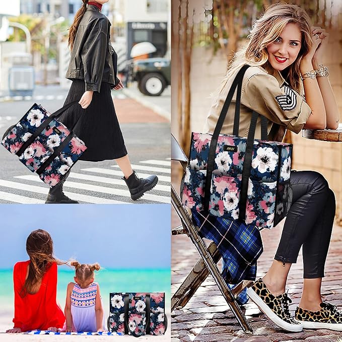 IBFUN Utility Tote Bag with 24 Pockets, Large Teacher Travel Tote for Women | Large Work Tote Bag 2pcs with Zipper for Travel Daily School Teacher Nurse, Large Lightweight Laptop Shoulder Bag Handbag - Image 2