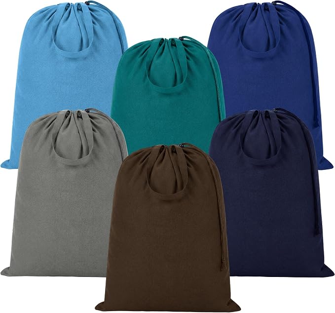Zhehao 6 Packs Large Canvas Laundry Bags 20" x 28" Cotton Thick Cloth Laundry Bag with Handles & Drawstring Heavy Duty for Basket Hamper college Dorm Apartment Dwellers and Travel(Cool Color) by Zhehao