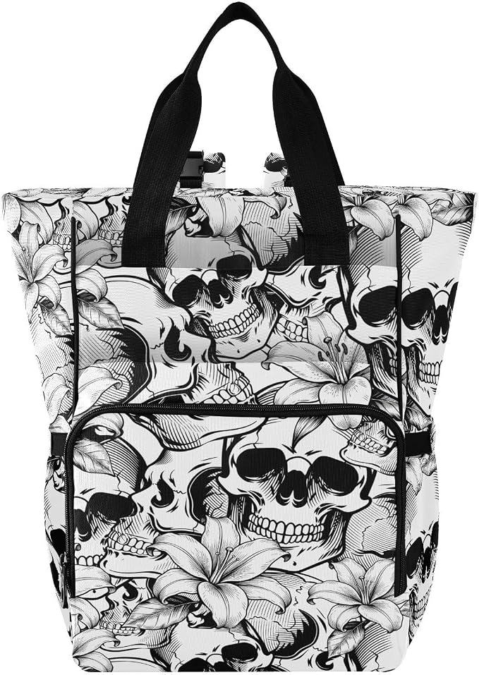 MNSRUU Diaper Bag Goth Skull White Diaper Bag Backpack Multifunction Travel Diaper Bag Tote Large Capacity Diaper Changing Backpacks for Moms Dads by MNSRUU