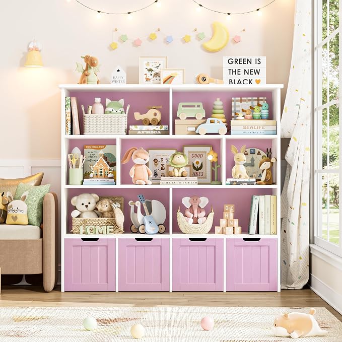 Toy Storage Organizer with Movable Drawer Toy Organizer for Kids | Kids Bookshelf and Toy Chest Storage with Hidden Wheels, Toy Organizers and Toy Storage for Playroom, Pink - Image 3