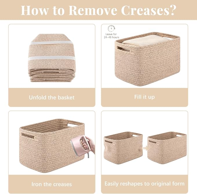 OIASKET 4Packs Natural Cotton Rope Storage Baskets for Organizing Toys, Clothes, Towels & Books, Soft Versatile Organizers for Shelves, Home Decorative Bins, 13''Lx9''Wx7.8''H, Brown - Image 9