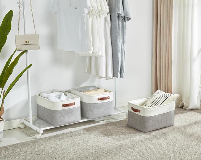 DECOMOMO Storage Bins, Large Fabric Storage Baskets for Shelves 1 Pack | 15 x 11 x 9.5 inches Decorative Linen Closet Organizers (Grey & White) - Image 5