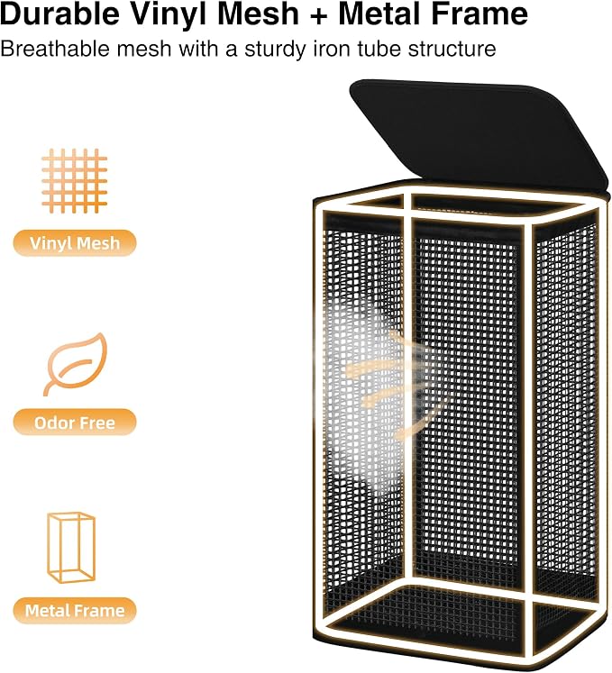 STO STO Laundry Hamper with Lid, 90L Sturdy Steel-Frame Clothes Hamper with Removable Washable Liner, Breathable Large Laundry Basket for Bedroom, Bathroom, Laundry Room, Dorm, Closet - Image 4