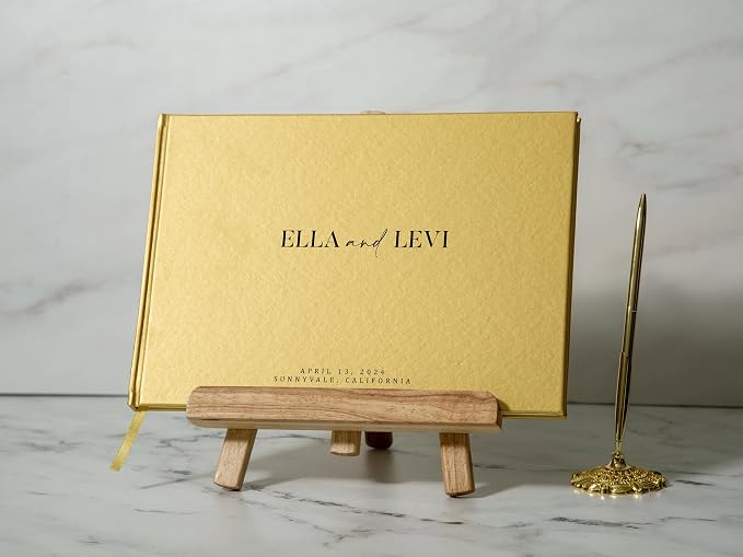 Personalized Guest Book - 11.5" x 8.5" Premium Custom Guest Signing Book with Bookmark and Blank Pages for Wedding Reception Table Decoration Engagement Birthday Party Event, Gold - Image 3