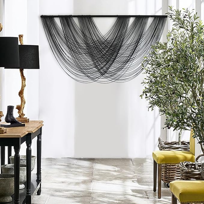 Flber Macrame Wall Hanging Black 59.00" W x 31.00" L Boho Wall Decor Large Boho Yarn Tapestry Living Room Bedroom Home Wall Décor | Black Neutral Style, for Living Room Bedroom Headboard Accent, Handwoven Yarn Texture, Large Boho Wall Art - Image 4