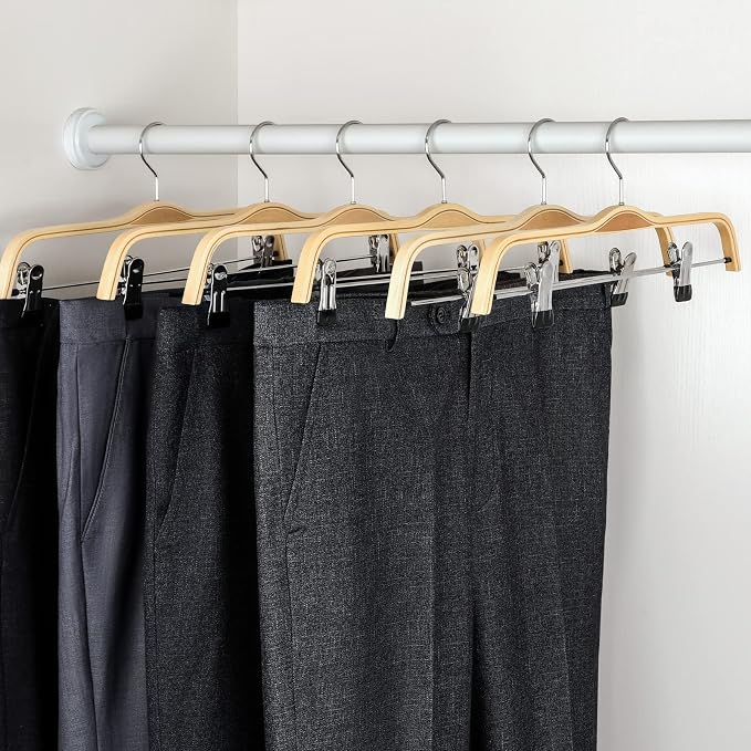 TOPIA HANGER Wooden Pants Hangers,Slim Natural Wood Skirt Hangers with Anti-Rust Hook and Adjustable Metal Clips, Perfect for Skirts, Pants, Slacks-10 Pack-CT17N - Image 5