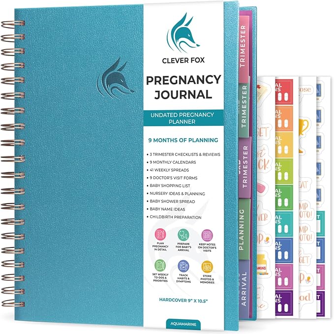 Clever Fox Pregnancy Journal, Expecting First Time Mom Planner Aquamarine | Organized pregnancy & baby diary with weekly countdown calendars & checklists, maternity memory book, ivf 9 x 10.5 in by CleverFox