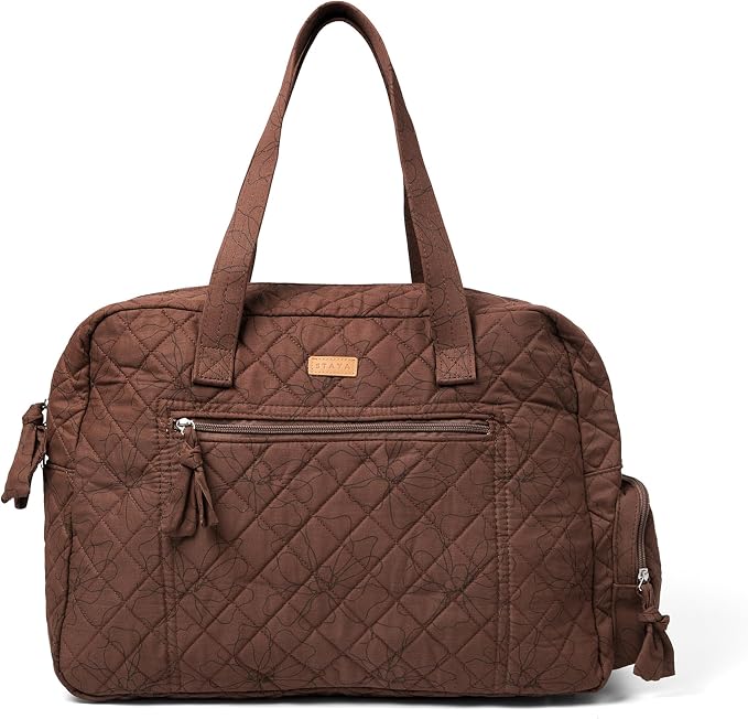 Staya Hospital Bag for Labor & Delivery - Quilted Weekender Bag for Women | Soft cotton quilted duffle, carry-on size, overnight & weekender bag, roomy with pockets, shoulder strap included by StayaBaby