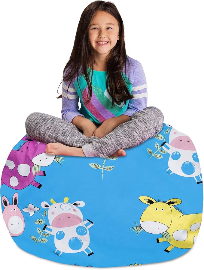 Posh Stuffable Kids Stuffed Animal Storage Bean Bag Chair Cover - Childrens Toy Organizer, Large 38" - Canvas Farm Blue by PoshCreations