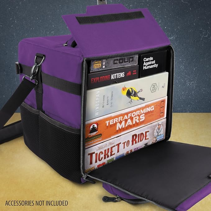ENHANCE Board Game Shoulder Bag - Collector's Edition Board Game Storage with Shoulder Strap and Accessories Pockets for Dice, Cards, More - Reinforced Carrier Protects Tabletop Games (Dragon Purple) - Image 2