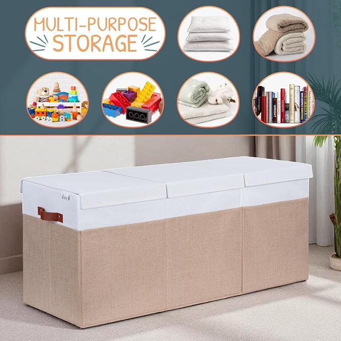 SoftOwl Extra Large Toy Storage Organizer with Lid - Sturdy, Collapsible Toy Chest Storage Box Design - Toys Bin with Dividers for Kids, Nursery, Bedroom, Playroom 37"x16"x14" - Image 4
