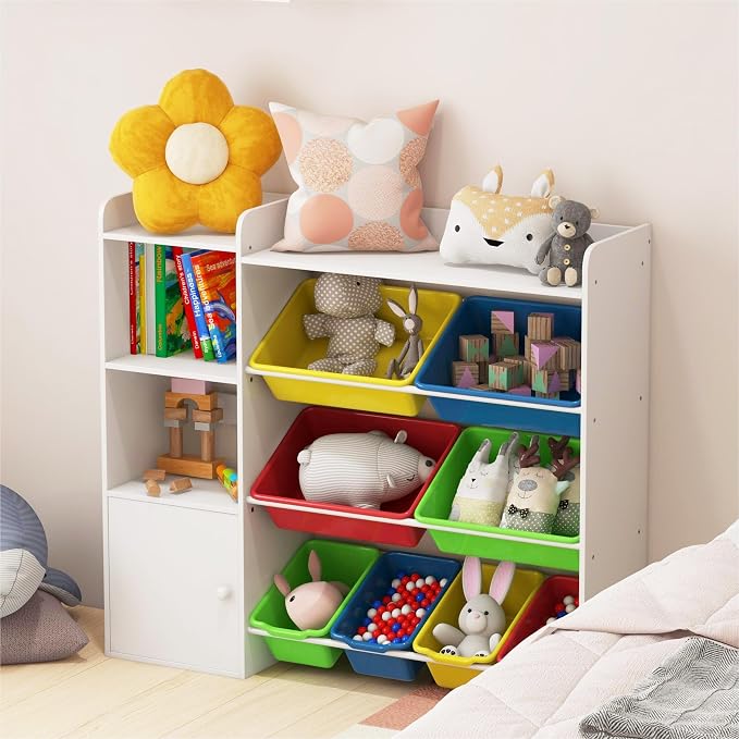 Xilingol Kids Toy Storage Organizer, 4-Tier Toy Organizers W/8 Removable Storage Bins, Kid Bookshelf and Toy Storage for Study Room, Bedroom, Kids Room, Classroom, Nursery - Image 3