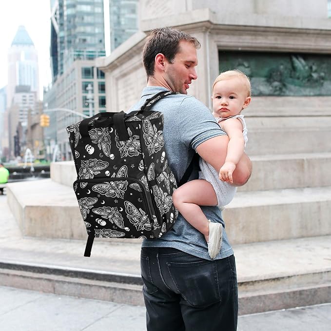 MNSRUU Diaper Bag Moth Skull Moon Esoteric Diaper Bag Backpack Multifunction Travel Diaper Bag Tote Large Capacity Diaper Changing Backpacks for Moms Dads - Image 7