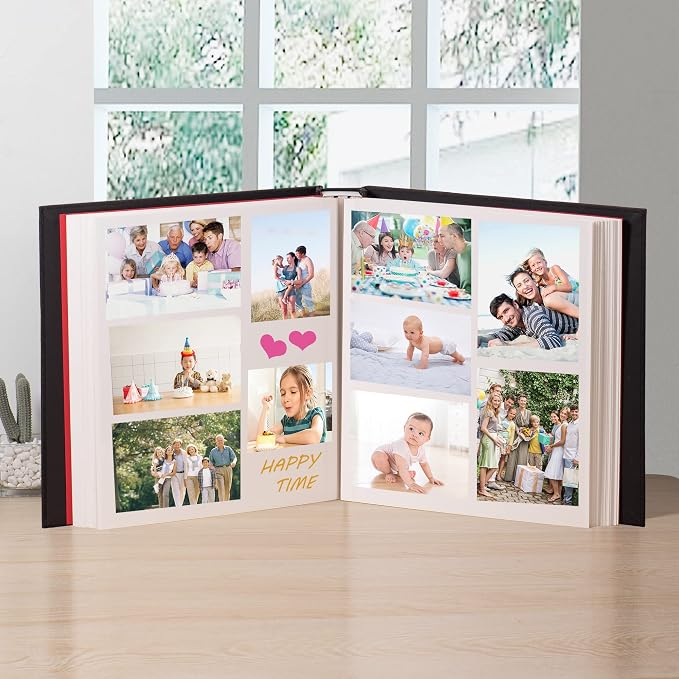 Large Photo Album Self Adhesive 4x6 5x7 3x5 8.5x11 Scrapbook Magnetic Album DIY Scrap Book Length 13 x Width 12.8 (Inches) 120 Sticky Pages Linen Cover DIY Photo Album (Black) - Image 3