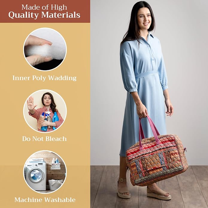 Maison d' Hermine Weekender Bags for Women Cotton Quilted Duffel Overnight Luggage Weekend Bag for Men Gym Gifts Travel | Overnight Luggage Weekend Bag for Men Gym Sports Gifts Duffle bag Business Travellers Trip Spring Summer - Image 2
