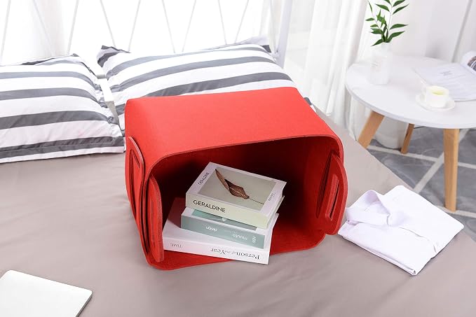 Minoisome Storage Basket Felt Storage Bin Collapsible& Convenient Box Organizer with Carry Handles for Office Bedroom Closet Babies Nursery Toys Laundry (Red, 17.9inch（L）×12.2inch（W）×11.6inch（H）) - Image 4
