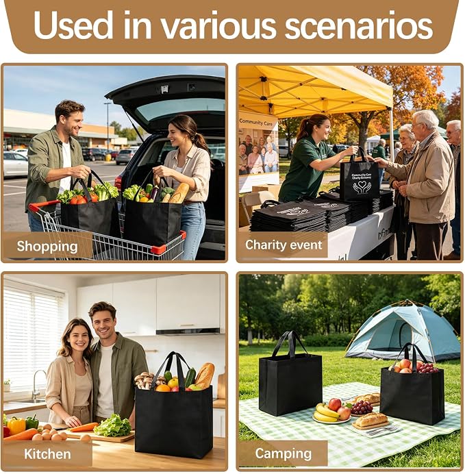 Reusable Grocery Bags 12.6 * 6.3 * 11.8 in - Non Woven Totes Bag with Reinforced Handles, Shopping Bags Bulk - Image 7
