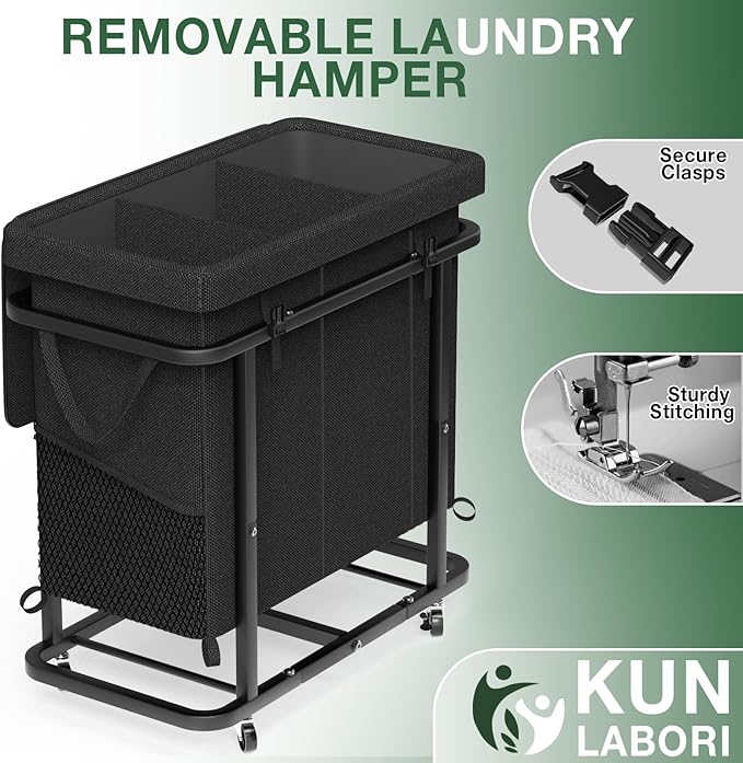 Laundry Basket with Lid,230L Rolling Laundry Hamper with Wheels,Black | Dirty Clothes Hamper with Metal Frame and Removable Bag Design, Suitable for Laundry Room, Bedroom (3 Section) - Image 5