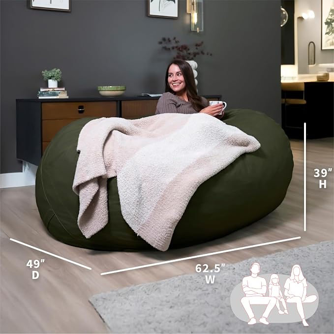 Big Joe Fuf 7Ft Oversized Bean Bag Chair for Adults, Forest Brushed Denim | Premium Shredded Foam Filled, Velveteen, Adult-Sized Comfortable Seating, Supports Up to 300 lbs - Image 3