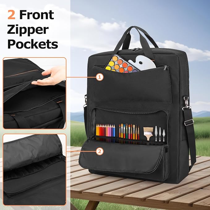 HODRANT 22 X 25 Art Portfolio Case with Handles & Adjustable Shoulder Strap | Artist Carrying Bag for Artwork Poster Sketch Drawing Canvas Photography, Double-Layer Art Supply Tote Organizer, Bag only - Image 3